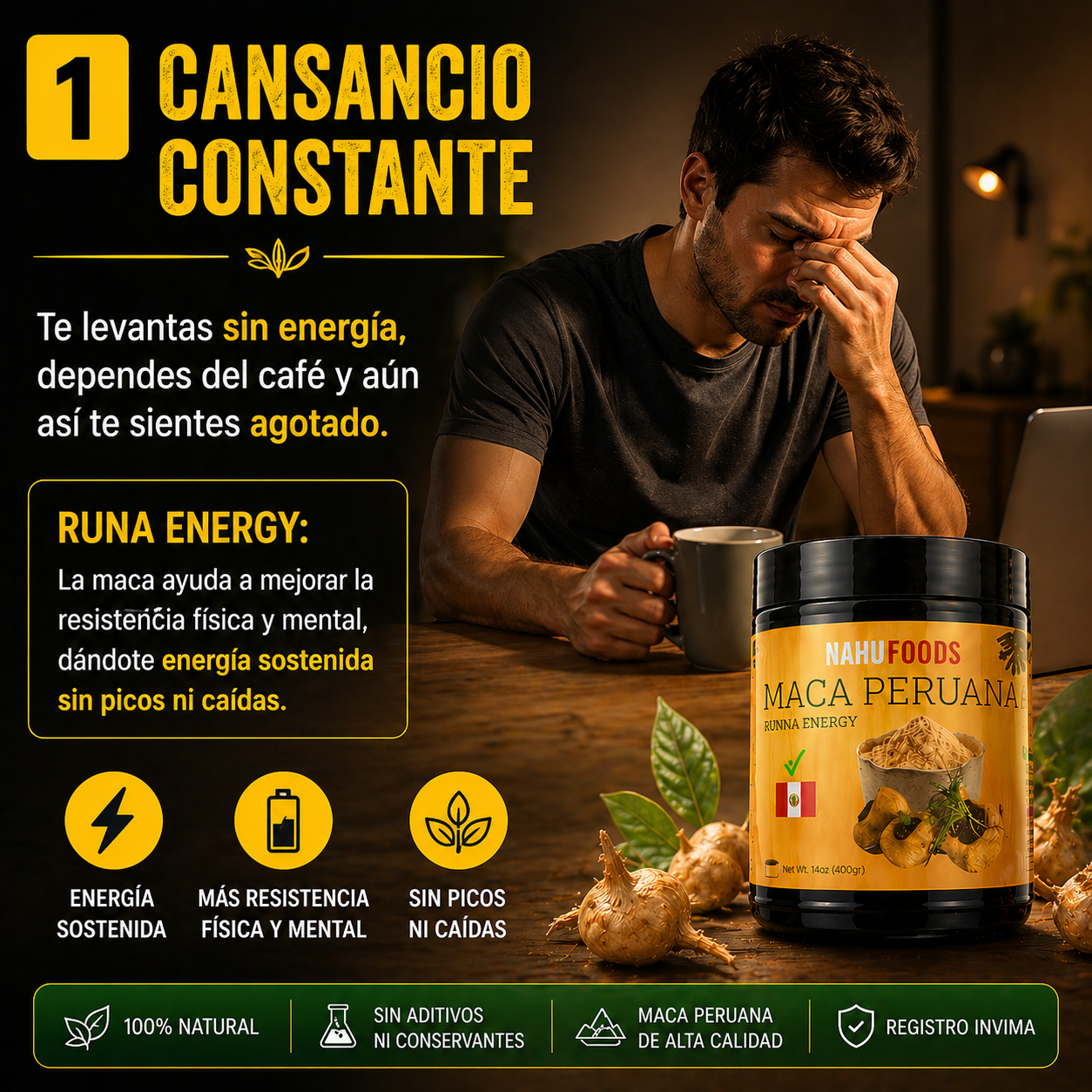 Maca Peruana de Alta Pureza - Vitalidad Esencial Runa Energy